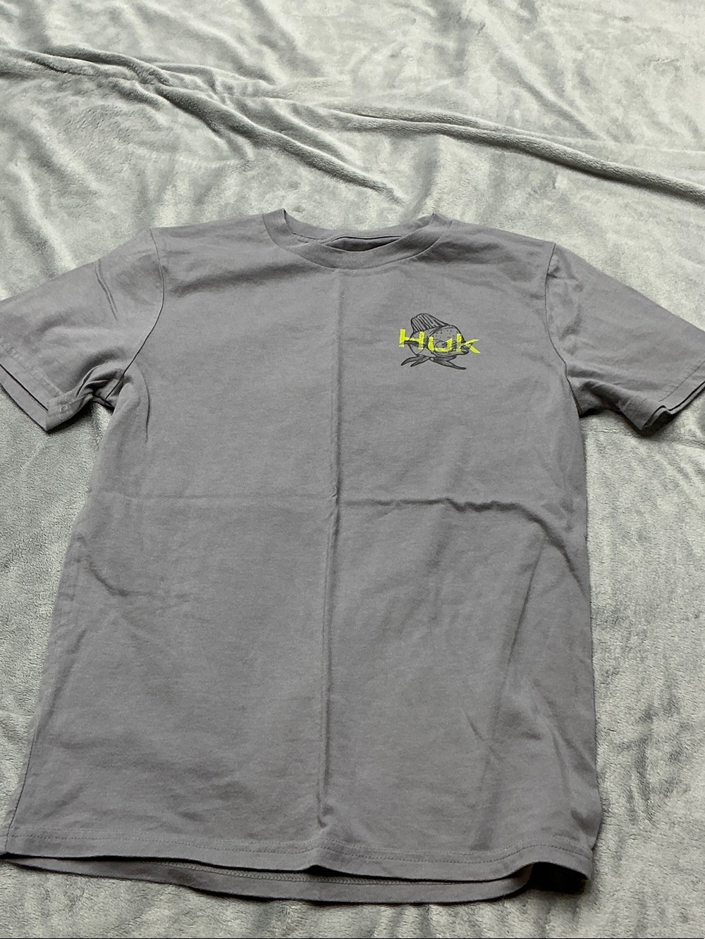 Huk Gray Tee with Neon Yellow Logo